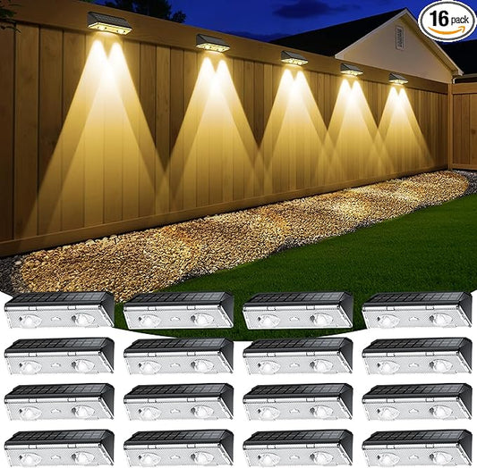 Solar Fence Lights Outdoor, 16 Pack IP65 Waterproof Fence Lights Solar Powered with Ultra-Bright LED Lens, 9 Color Modes, 12+ Hours Steady Glow for Deck/Backyard/Patio/Pool/Wall - Black KEILAIMO