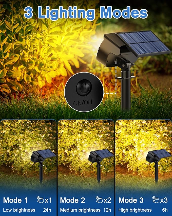 Fabrito Large Solar Spot Lights Outdoor 4 Pack, 1000 Lumens High Brightness, IP65 Waterproof Solar Spotlight with 136 LEDs, Dusk to Dawn Solar Landscape Lights for Yard, Garden, Pathway, Plants (Warm) Fabrito