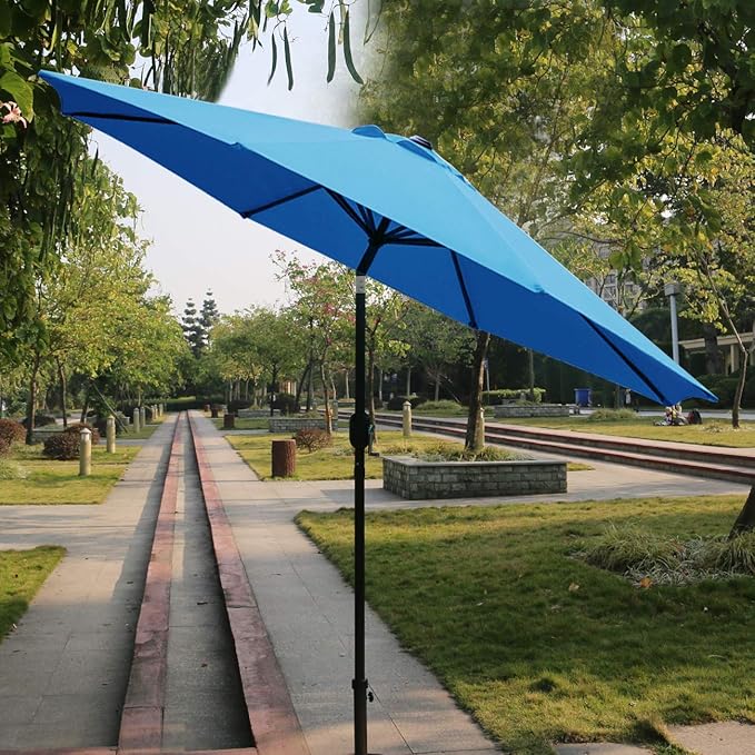 Sunnyglade 9' Patio Umbrella Outdoor Table Umbrella with 8 Sturdy Ribs (Blue) Sunnyglade