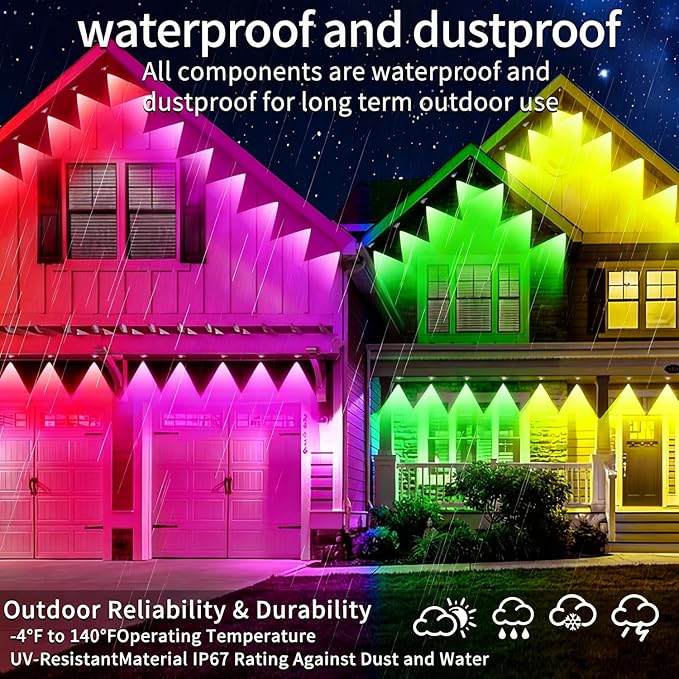 500ft permanent outdoor light, RGB outdoor eave lights with APP & Remote Control,Music synchronisation IP67 waterproof LED eave light,suitable for party, daily,Halloween,Christmas,rooftop,garden,patio Rootora