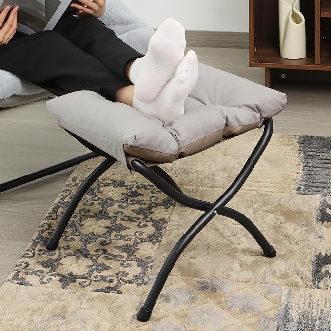 15"(H) Folding Ottoman, Foldable Footrest Stool, Portable Small Foot Stool for Couch, Collapsible Foot Rest Ottoman for Sofa, Accent Padded Ottomans for Home, Living Room, Light Grey MordchilHF