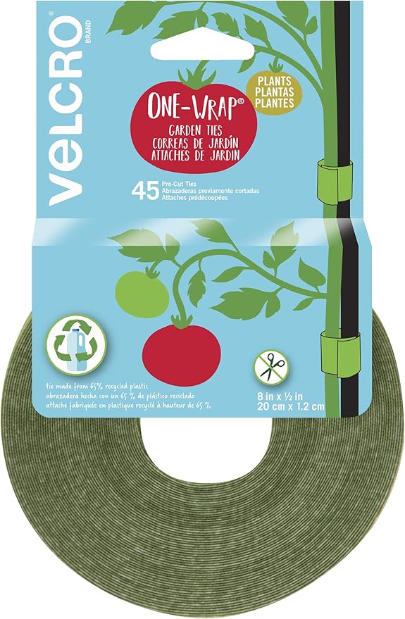 Velcro Brand VEL-30088-AMS Garden Pre-Cut 45pcs ONE-WRAP Plant Ties Suitable for Tomatoes Flowers or Vegetables in Raised Beds, 8 in X 1/2 in, Green-Recycled Plastic VELCROBrand