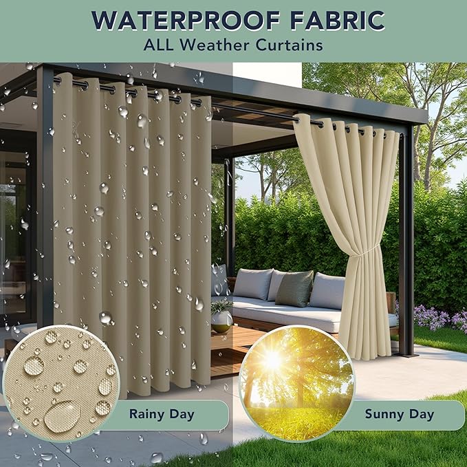 Outdoor Curtains for Patio Waterproof - 6 Panels Privacy Weatherproof Outside Curtains with Grommets for Pergola, Gazebo, Porch, Cabana, Balcony, 54 x 84 Inch, Cream RichSets