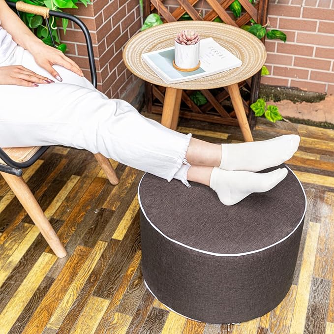 Outdoor Ottoman Outdoor Ottomans for Patio 19x12 Inches Modern Lightweight Foam Stuffed Pouf Outdoor Footstool Footrest Foot Stool Waterproof (Dark Coffee) AbunHeri