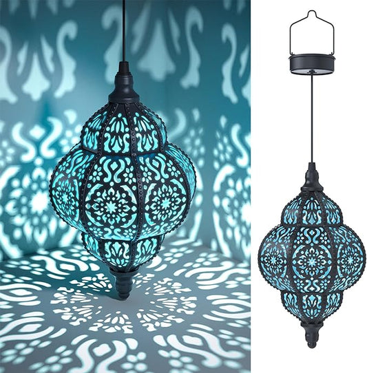Hanging Solar Lights Outdoor Garden Decor Solar Lantern Waterproof Plastic Moroccan Outdoor Decorations for Patio Pathway Yard Backyard Garden Decorative (1, Black) Hapjoy