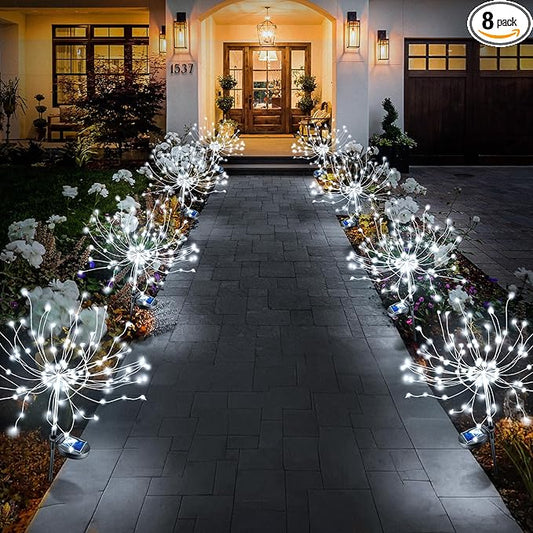 Anordsem Solar Fireworks Lights Outdoor: Garden Light Waterproof for Yard Outside - LED Starburst White Lighting Patio Path Decor 8 Pack - Gardening Gifts for Women Mom Homeowner Anordsem