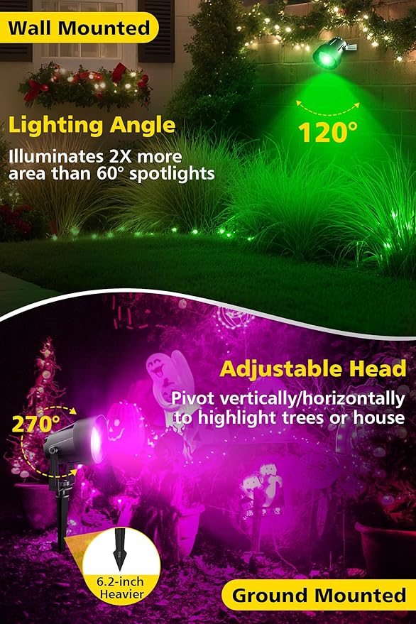 T-SUN Smart Color Changing Landscape Lights, RGBW Spotlights Outdoor with App & Remote, Music Sync, DIY Scenes, Timing, Dimmable Waterproof Spot Light for Yard Garden Tree Decoration, 6 Pack T-SUN