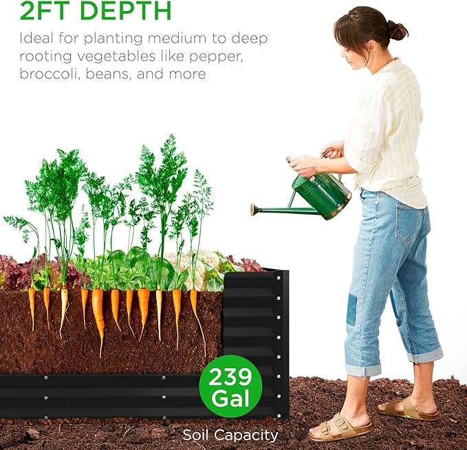 Best Choice Products 8x2x2ft Raised Outdoor Metal Garden Bed, Deep Root Box Planter for Vegetables, Flowers, Herbs, 240 Gallon Capacity, 100% Non Toxic Materials - Black BestChoiceProducts