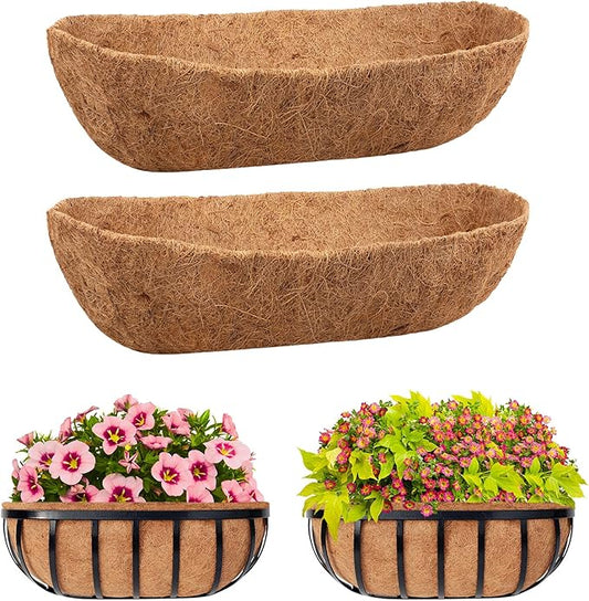 Riare 2 Pack 30 Inch Trough Coco Coir Liners for Planters, Pre-Formed Coconut Coir Replacement Liner Natural Coco Fiber Window Box Liners for Wall Planter, Window Basket Deck Railing Planter Riare