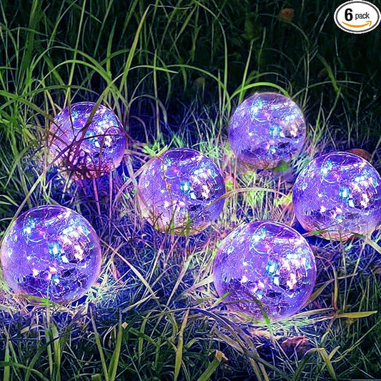 Solar Garden Lights Outdoor Waterproof, 6 Pack Cracked Glass Ball Light, Ground Landscape Garden Decor, Solar Globe Decorative for Pathway/Patio/Lawn/Yard (Multicolor, 3.9") SyouHome