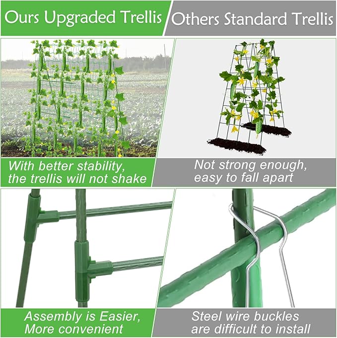 32 x 53 Inch Cucumber Trellis for Climbing Plants Outdoor A-Frame Garden Trellis for Raised Bed Detachable Sturdy Garden Plant Support Trellis for Small Plant Vegetable Flower Grape with Climbing Net LifeisLuck