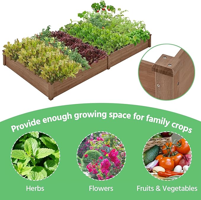 Yaheetech 8×4ft Wooden Horticulture Raised Garden Bed Divisible Elevated Planting Planter Box for Flowers/Vegetables/Herbs in Backyard/Patio Outdoor, 93 x 48 x 10in, Dark Brown Yaheetech
