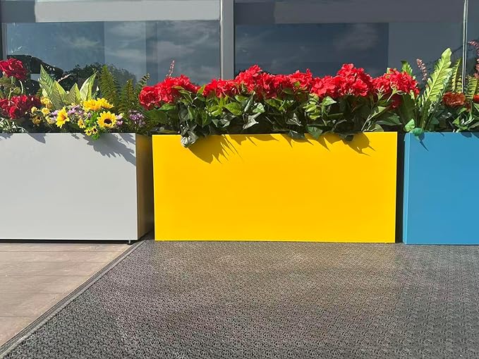 40" L x 16" W x 18" H Metal Large Rectangular Planter - Long Planter Box for Outdoor Patio/Porch Planter Boxes Outdoor Modern Design for Plants, Flowers, Garden,Spliced Flower Pot (Yellow) MinCHI257