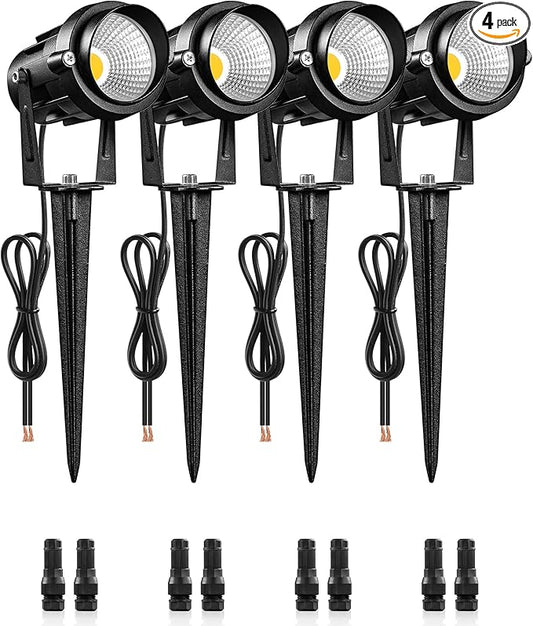 6W 700LM Low Voltage Landscape Lighting, 12V AC/DC 3000K Warm White LED Low Voltage Landscape Lights, IP65 Waterproof Outdoor Spotlights with Connectors for Garden Tree Yard 4 Pack W01SLP406 Wilawels