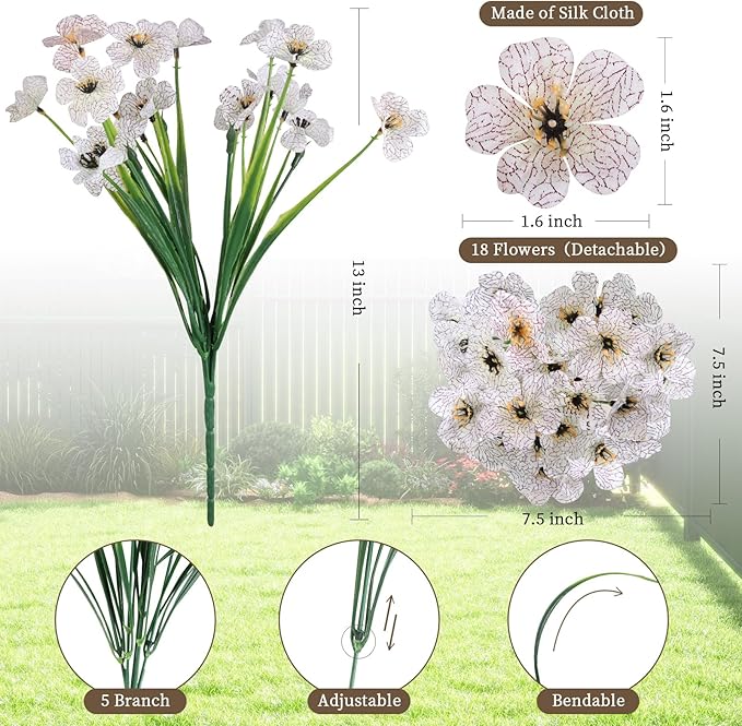 24 White Bundles Artificial Flowers for Outdoors/Indoors Fake Flowers Plants for Indoor Outside Garden Porch Window Box Home Wedding Farmhouse ColoPlay