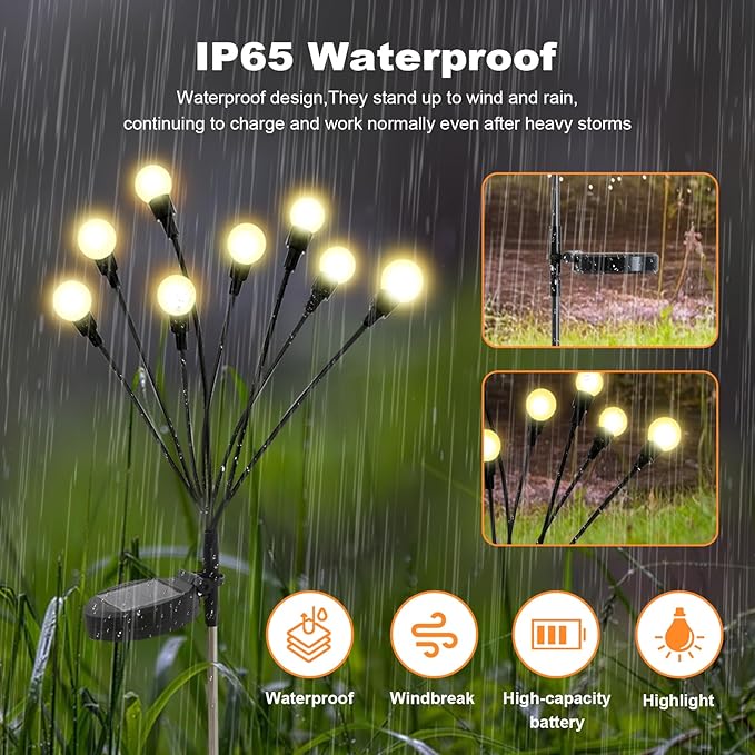 ALSO GO Solar Lights Outdoor, 6 Pack 48 LEDs Firefly Lights, Waterproof Solar Garden Light for Yard Patio Pathway Outdoor Decoration, Gardening Gifts for Women Christmas Decor ALSOGO