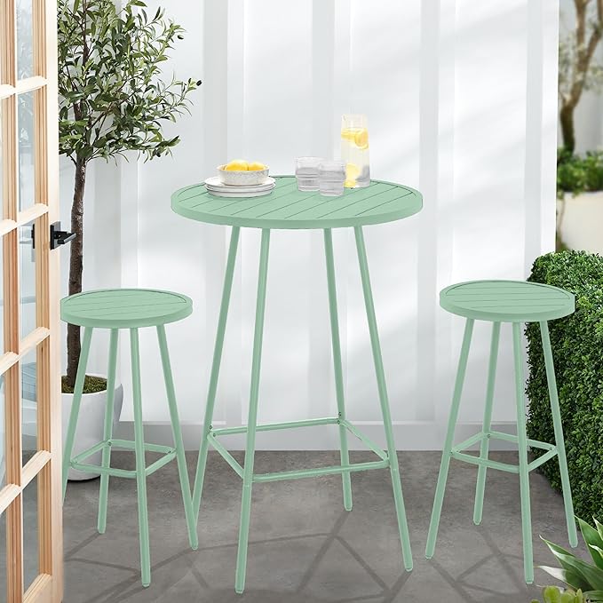 Best Choice Products 3-Piece Patio Dining Set, Bar Height, Outdoor Bistro Set, Outdoor Round Bar Table w/ 2 Bar Stools, Steel - Sage BestChoiceProducts