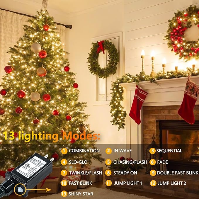 2-Pack 66FT 200 LED String Lights Indoor Outdoor Waterproof, Christmas Lights on Clear Wire, 13 Modes Twinkle Fairy String Lights for Xmas Tree Wedding Decorations Party Bedroom Garden (Warm White) SANJICHA
