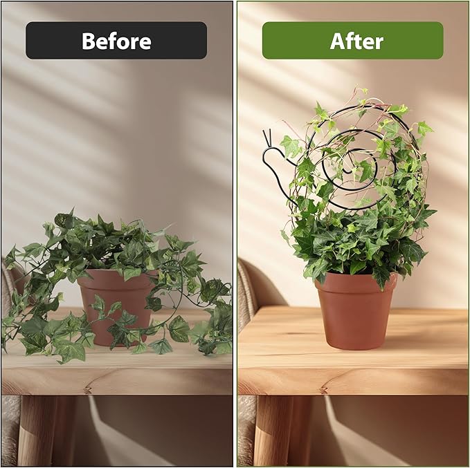 2 Pack Plant Trellis Indoor, 11" W x 13" H Small Trellis for Potted Plants, Decorative Trellis for Climbing Plants Indoor, Ideal for Vines on Tabletops, Balconies, Gardens and Lawns, Snail-Shaped FHWTY
