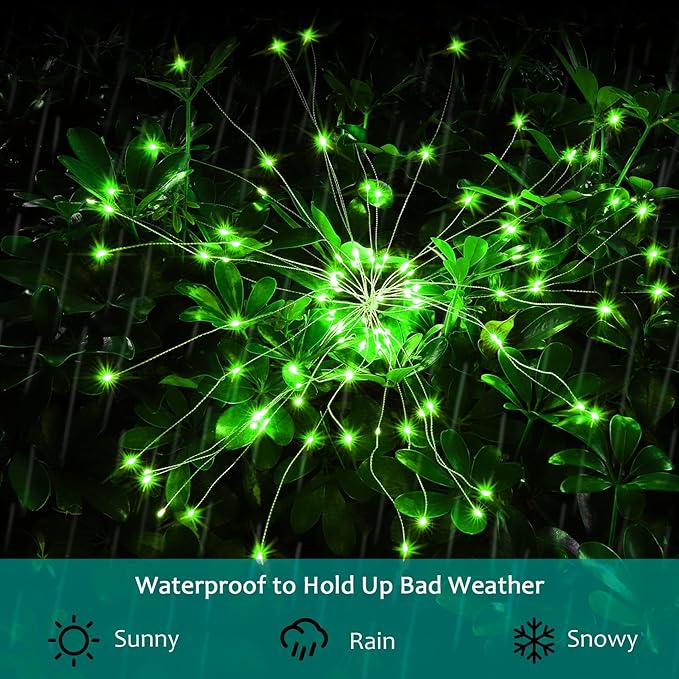 JJGoo Solar Firework Lights, 2 Pack 150 LEDs 2 Lighting Modes Solar Lights Outdoor Waterproof for Garden Patio Walkway Pathway Party Wedding Christmas Decorative - Green JJGoo