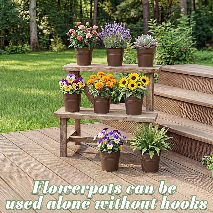 HowRU Hanging Flower Pots, Railing Planter Box for Outdoor Plants 12 Pack 5 Inch Metal Hanging Planters with Detachable Hooks Balcony Window Fence Garden Decoration Flower Boxes(Bronze(5in)) HowRU
