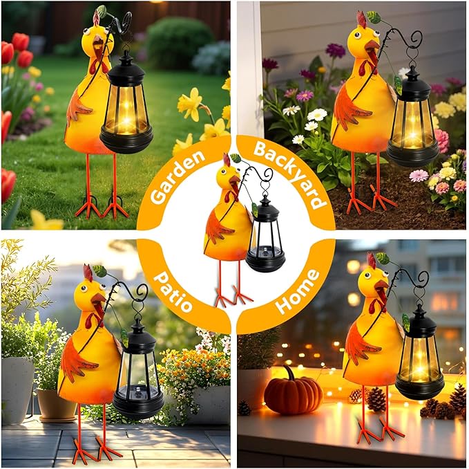 Garden Decor Chicken Solar Statues,Unique Garden Statues Chicken with Solar Lantern Waterproof,Birthday Gifts for Women Mom Grandma,Front Patio Balcony Yard Art Lawn Ornaments Porch Outdoor Decoration yulloyello