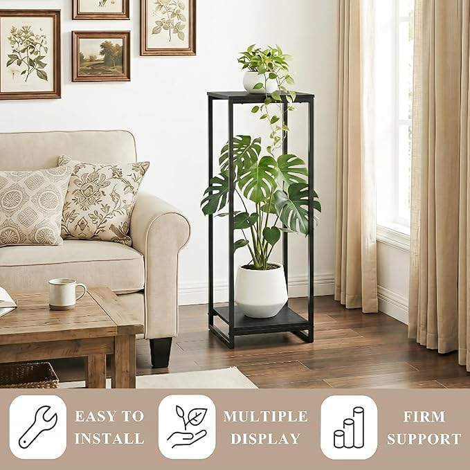 34" Tall Plant Stand Indoor, 2-Tier Modern Plant Shelf, Corner Flower Pot Holder Organizer for Living Room Balcony Patio Garden (Black) GreenLivingSpaces