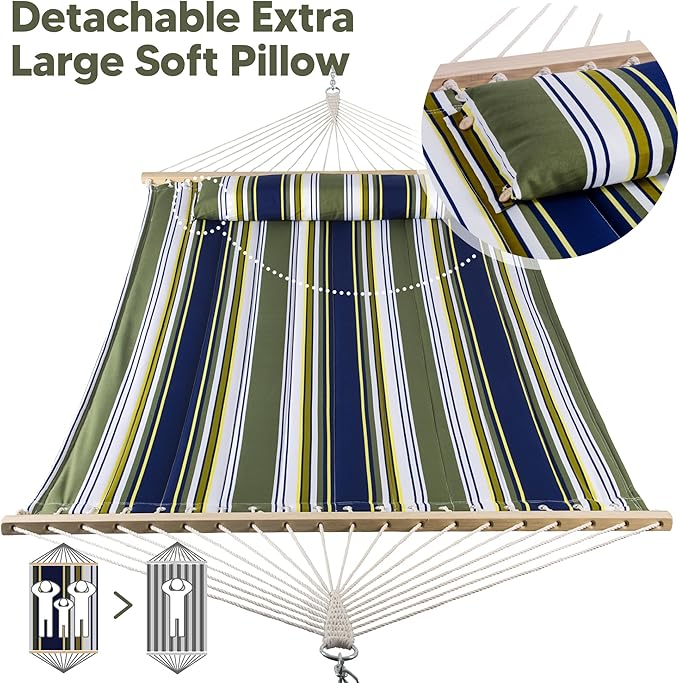 SUNCREAT Double Hammocks 2 Person with Extra Large Pillow, Non Fading Tree Hammocks for Outside, Blue&Aqua SUNCREAT