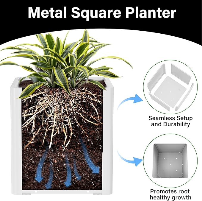 Large Outdoor Planter 26" L x 26" W x 26" H,Metal Square Planter for Outdoor Plants,Heavy Duty Modern Flower Plant Pot for Porch/Patio/Garden Gardenaire