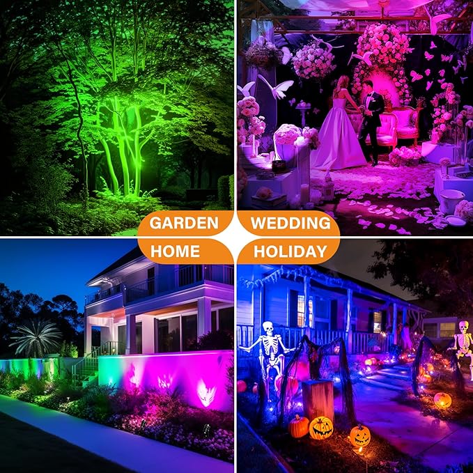 Halloween Christmas RGBW Landscape Light Outdoor,10W Color Changing Low Voltage Landscape Lighting with Remote Control,12V-24V Waterproof Outdoor Spot Lights for Yard House Garden Tree(4 Pack) Aoaxl