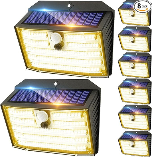 CLAONER Solar Lights Outdoor [𝟖 𝐏𝐚𝐜𝐤/126 LED], Wireless Motion Sensor Lights, IP65 Waterproof Security Lights 3 Modes, 270° Lighting Angle, Ultra-Bright Wall Lights for Deck Patio Fence Garage Claoner