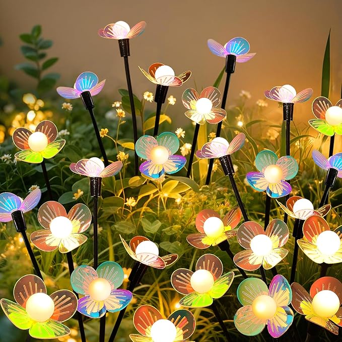 Solar Garden Lights, 4 Pack 24 LED Solar Swaying Flower Light, Waterproof Firefly Lights Outdoor Fairy Light for Garden Patio Yard Pathway Flower Bed Decoration MRHEPHAESTUS