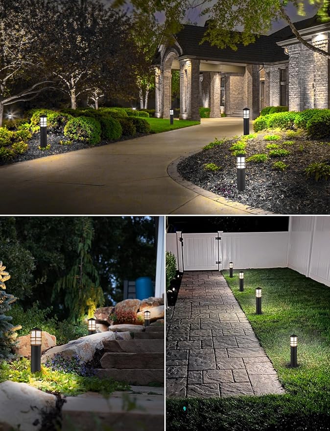 SUNVIE 12-Pack Low Voltage Landscape Pathway Lights 3W Outdoor Landscape Lighting 3000K 12-24V LED Bollard Path Lights Wired CRI 90+ Aluminum Pathway Lighting for Walkway Yard Garden, ETL Listed Cord SUNVIE