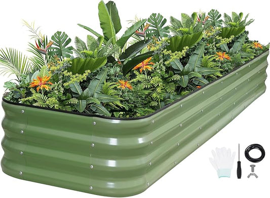 5-in-1 Adjustable Raised Garden Bed Kit | Galvanized Planter Boxes for Vegetables, Flowers | 12" Tall, Multiple Sizes (8x2x1ft, 9x1x1ft, 5x5x1ft, 6x4x1ft, 7x3x1ft) | Outdoor Metal Raised Bed, Green GGOODGAIN
