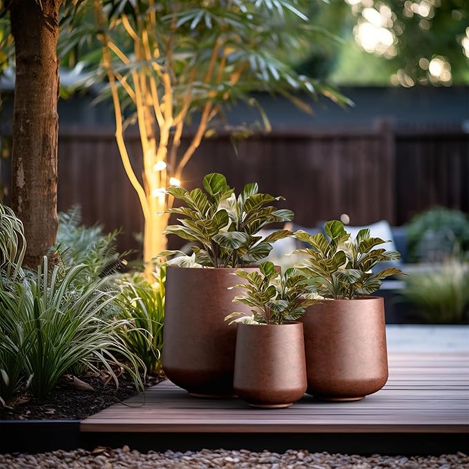 Kante 15.3"+11.6"+8.2" Dia Round Concrete Planter, Large Outdoor Indoor Planter Pots Containers with Drainage Holes and Rubber Plug for Home Garden Patio, Rusty Kante