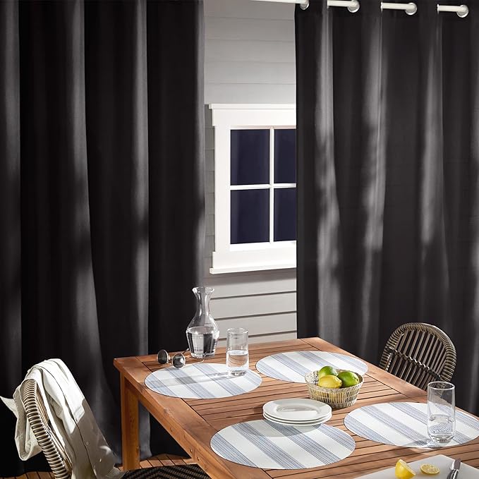 Town & Country Basics Cabana Solid Heavyweight Indoor Outdoor Curtains, Light Filtering Opacity with Grommet Top, Water Repellent, 2-Pack Set, 54"x63", Dark Navy TOWN+%26+COUNTRY+BASICS