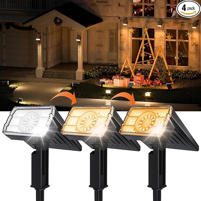 1 Pack Solar Spotlights Outdoor Waterproof IP67,Adjustable Wall&Ground Solar Lights Powered with 3 Colors, 3 Modes, Dusk to Dawn for Pathway/Garden/Yard/Patio/Driveway/Landscape Lighting Outside Décor Professionalproductionofsolarlightsoutdoor%EF%BC%9A%EF%BC%89