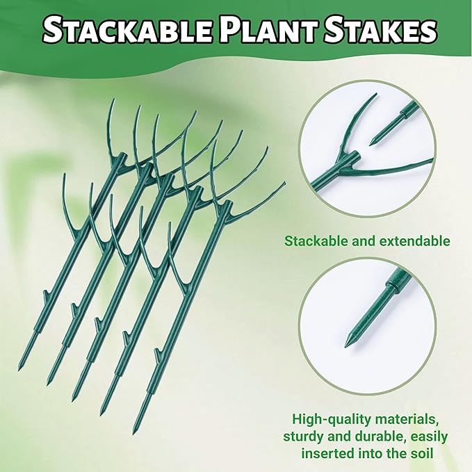 5 Pack Adjustable Plant Support Stakes,Stackable Plant Support Pole with Garden Ties and Clips, Suitable for Monstera,Climbing Plants and Indoor Outdoor Plants Rootora