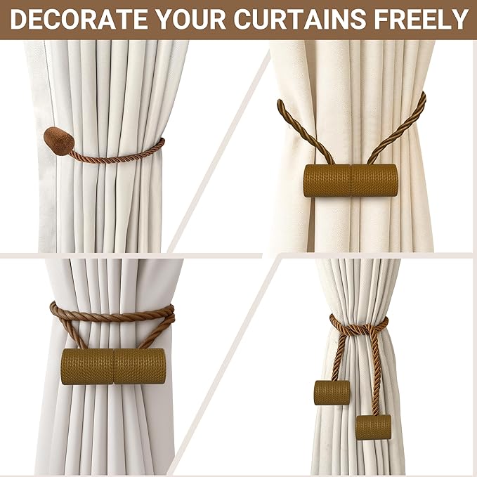 Hion Magnetic Curtain Tiebacks Dark Brown 6 Pack, Curtain Tiebacks Buckles Holdbacks Holders Hooks Clip for Home Bedroom Office Decorative Thick or Thin Curtain Hion
