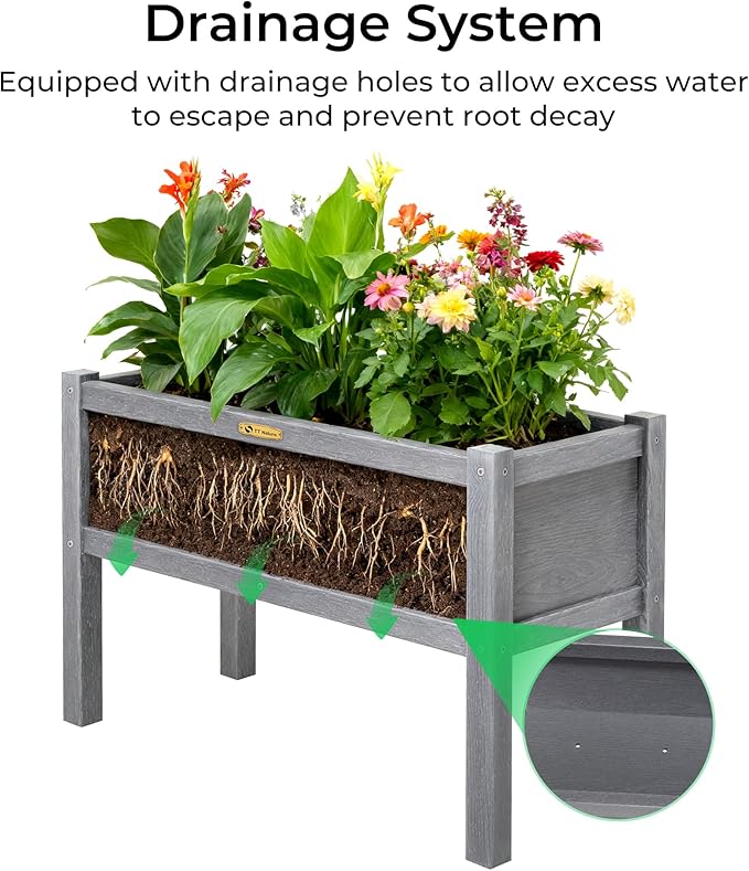 TT Nature HDPE Raised Garden Bed with Legs, Outdoor Elevated Planter Box for Vegetables, Herbs & Flowers, Weather-Resistant Raised Garden Beds for Patio, Balcony & Backyard Gardening TTNature