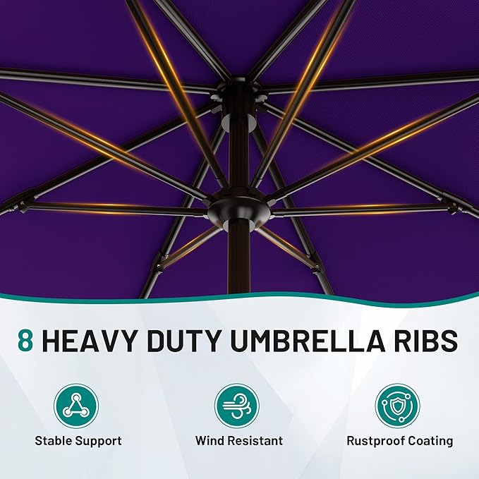 AreShark 9 FT Patio Umbrella for Outdoor, Outdoor Table Umbrella with Push Button Tilt and Crank, Outdoor Patio Umbrellas with 8 Sturdy Ribs for Market, Garden, Pool (Dark Purple) Rootora