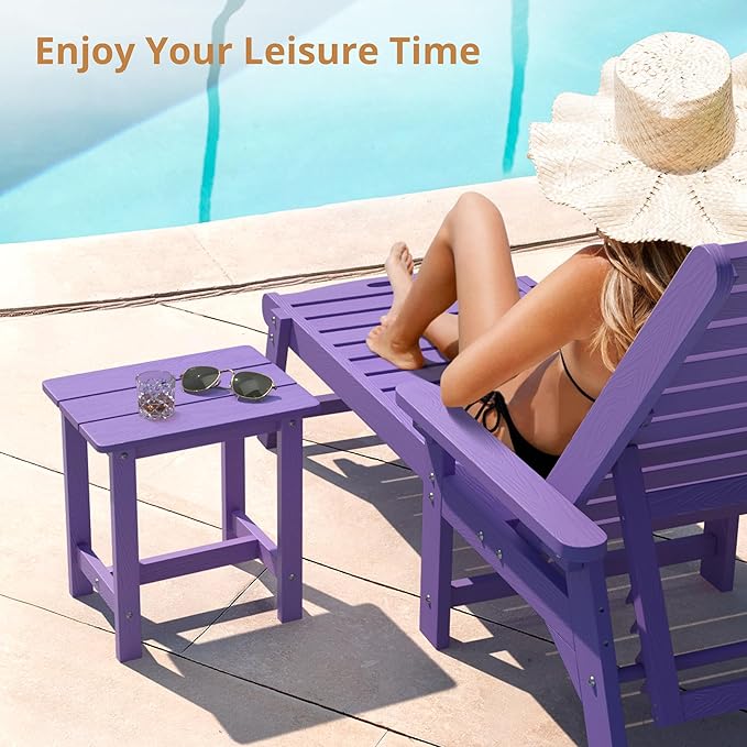 LUE BONA Outdoor Side Table, HDPS Small Outdoor Adirondack Side Tables, Outside End Table for Patio, Porch, Deck, Pool, Weather Resistant/Easy Maintenance,Purple LUEBONA