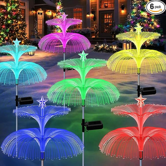 Solar Garden Lights, 6 Pack Solar Star Jellyfish Lights 7 Color Changing Fiber Optic Light Gardening Gifts for Mom Grandma Women, Flower Light for Outdoor Yard Garden Decor MRHEPHAESTUS