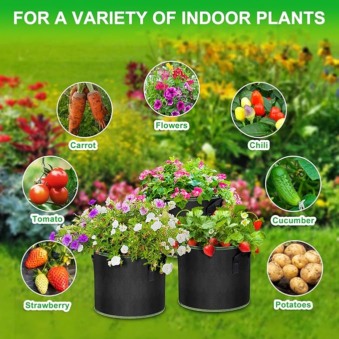3 Gallon Grow Bags 6 Pack - Thickened Nonwoven Aeration Planter Bags with Handles, Plant Tags & Seedling Bags, Chili Vegetable Gardening Fabric Pots Createagardenyoulove