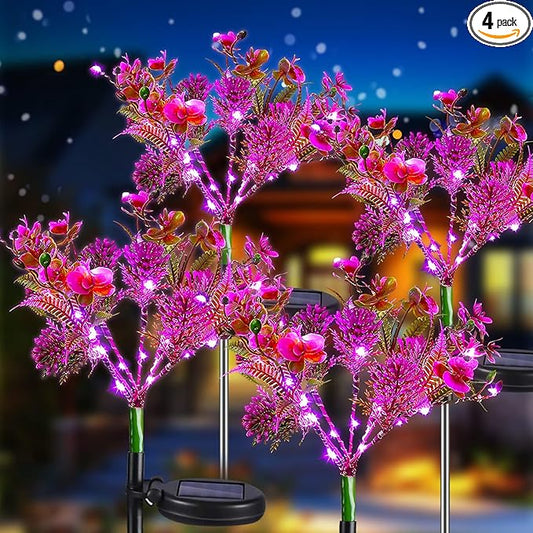 Neporal Solar Garden Lights, 4PK Purple Phalaenopsis Solar Flowers Outdoor Waterproof, Solar Lights Outdoor Decorative for Garden, Yard Decor, Neporal