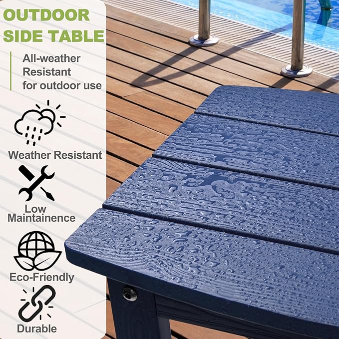 Y&M Outdoor Side Table, HIPS Adirondack Small Single Table, Waterproof Square Outside Table, Balcony Modern End Tables for Patio, Pool, Beach, Porch, Deck, Indoor or Outdoor Use (Navy Blue, 2 Pack) YM