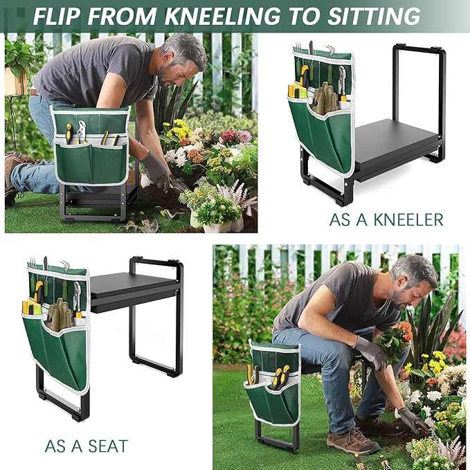 FLINTER 10.2" Wider Garden Kneeler and Seat, Heavy Duty Thick Gardening Bench for Kneeling and Seat - Garden Kneelers for Seniors, Gardening Stools for Women, Grandparents, Gardeners, Black FlinterOfficial