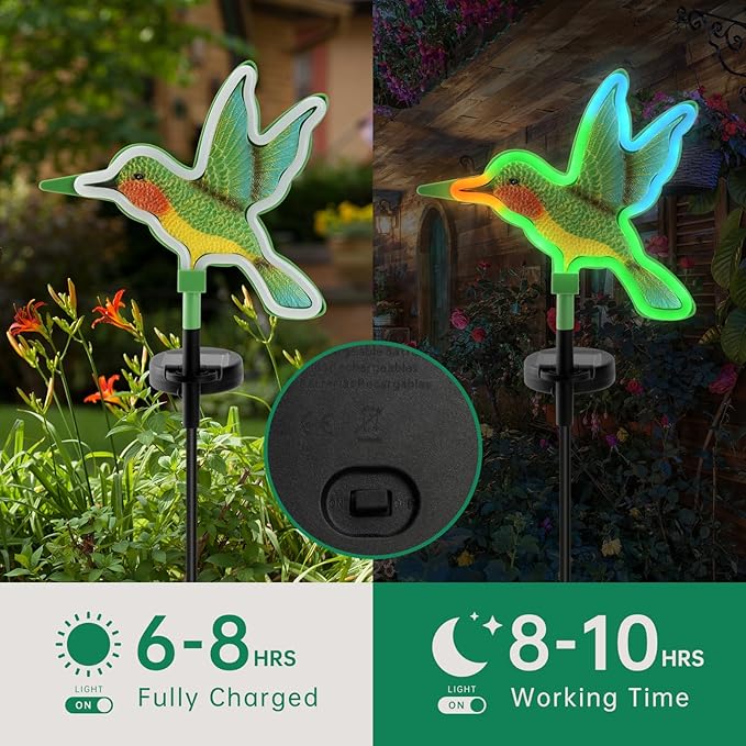 Solar Hummingbird Garden Lights, Halloween Outdoor Lights Decor,LED Hummingbirds Light Outside,Garden Solar Lights, Outdoor Decorations for Yard (2 Pack) Rootora