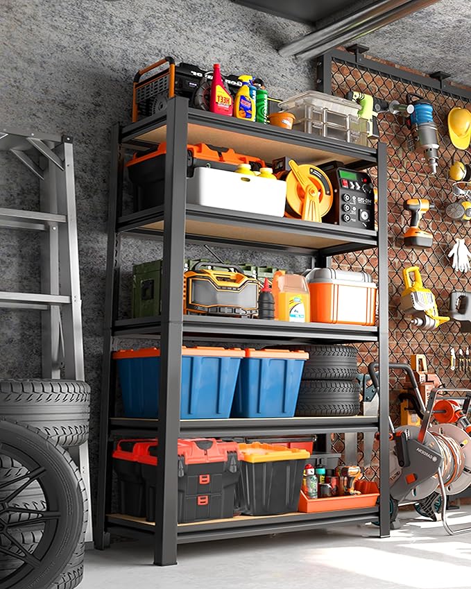 AOARGG Set of 2 Garage Shelving Heavy Duty Storage Shelves, Metal Adjustable Shelving Unit, Utility Garage Organizer Shelf for Basement, Pantry, Kitchen, Warehouse, 19.7" Dx45.6 Wx78 H, Black Rootora