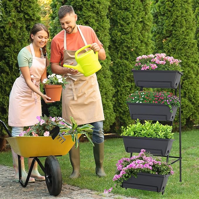 OYEAL Raised Garden Bed 4 Tier Vertical Garden Planter Indoor Outdoor Raised Planter Box with Legs Elevated Herb Garden Planters for Flowers Vegetables Plants, Grey OYEAL